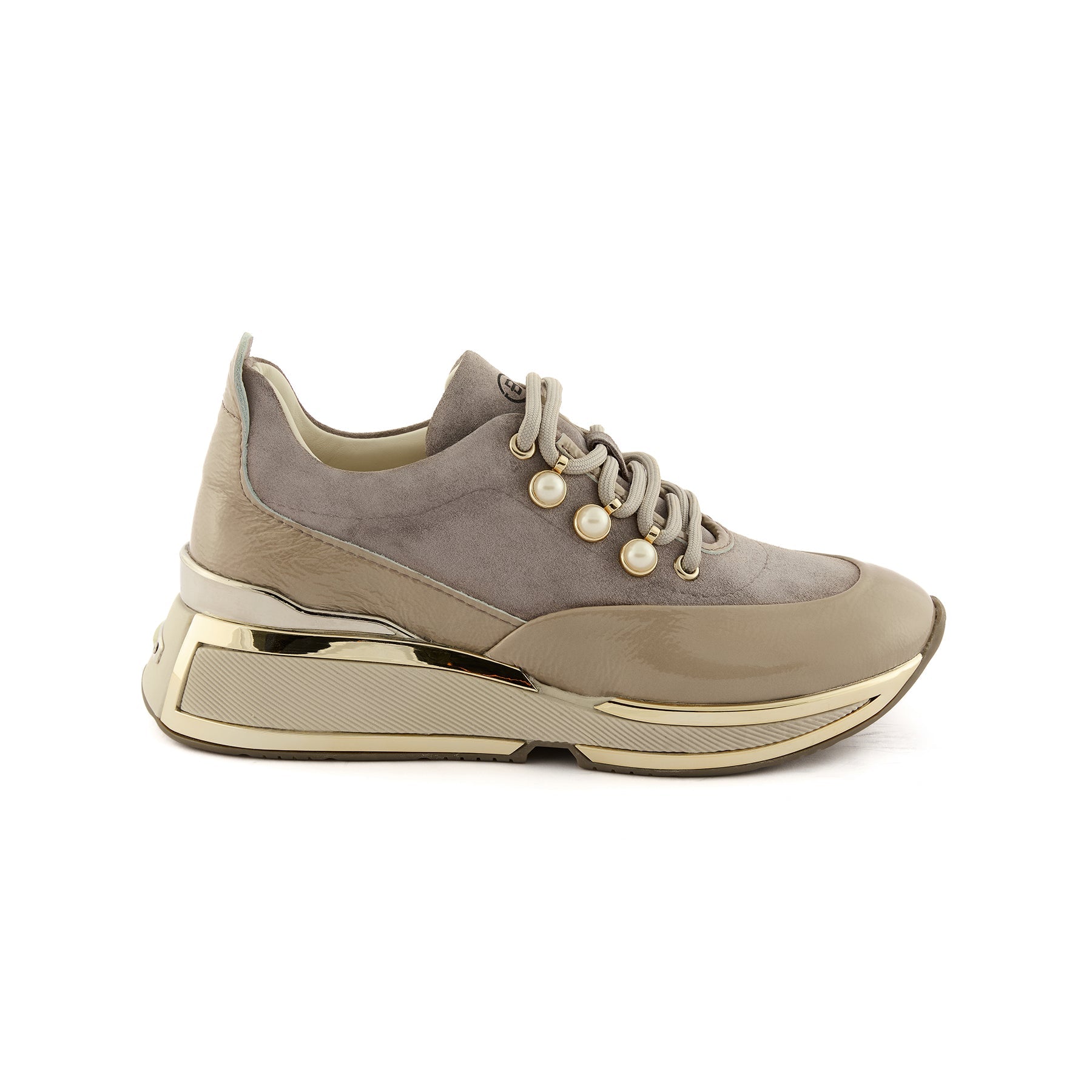 Women's Mink Patent Leather Pearl-Embellished Handmade Sneakers W5038