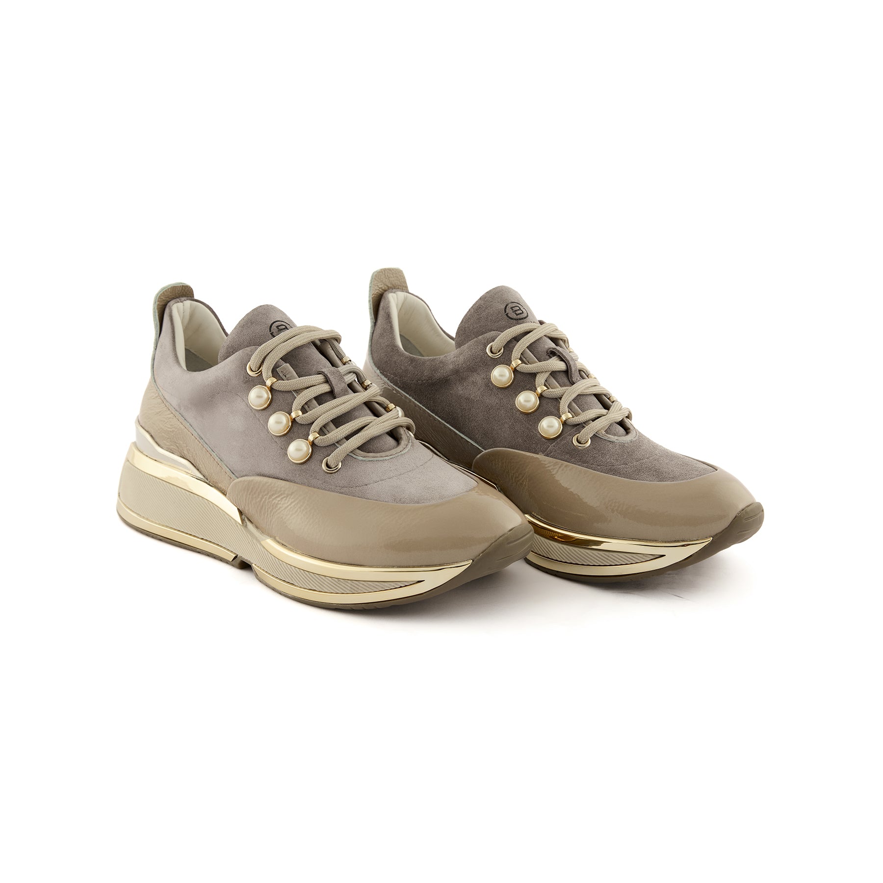 Women's Mink Patent Leather Pearl-Embellished Handmade Sneakers W5038