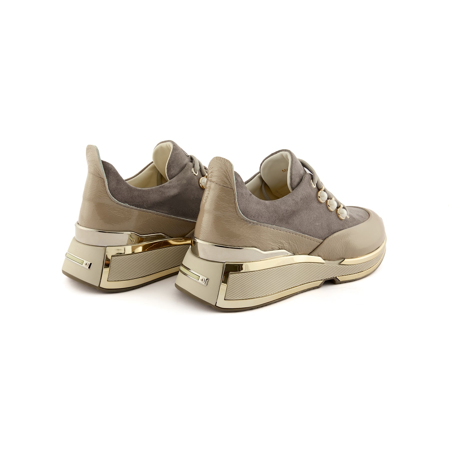 Women's Mink Patent Leather Pearl-Embellished Handmade Sneakers W5038